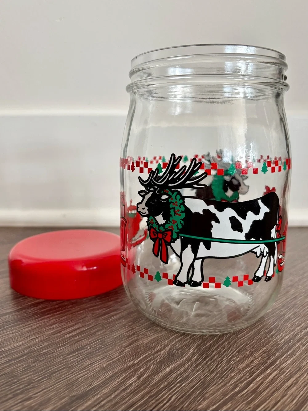 Vintage—Cow Holiday Christmas Glass Jar (1L, Red Lid) Made in France